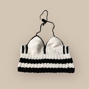 Black and White Crochet Halter Top